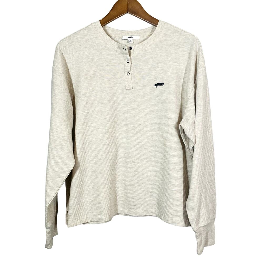 Vans Light Ribbed Henley Pullover Shirt Top Long Sleeve Cream - L